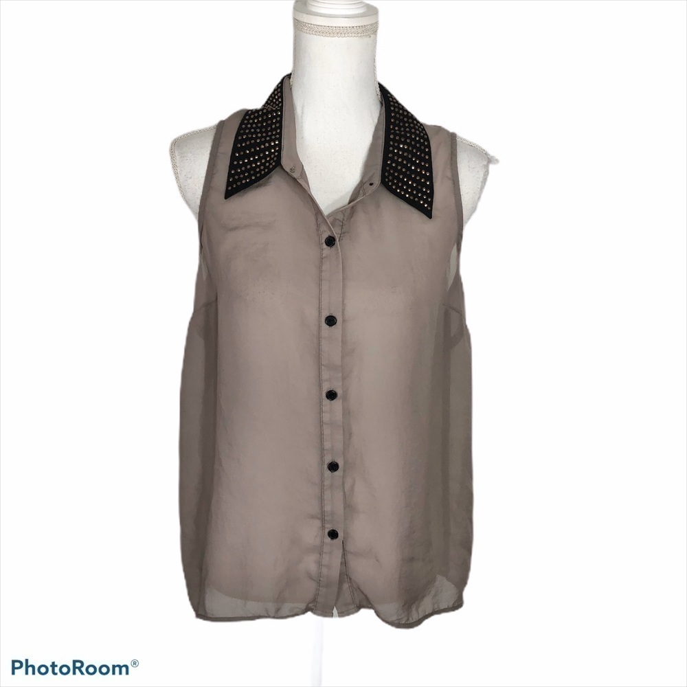 Studio Y Studded Collar Tank Top Large Blouse Top Brown Purple Women’s